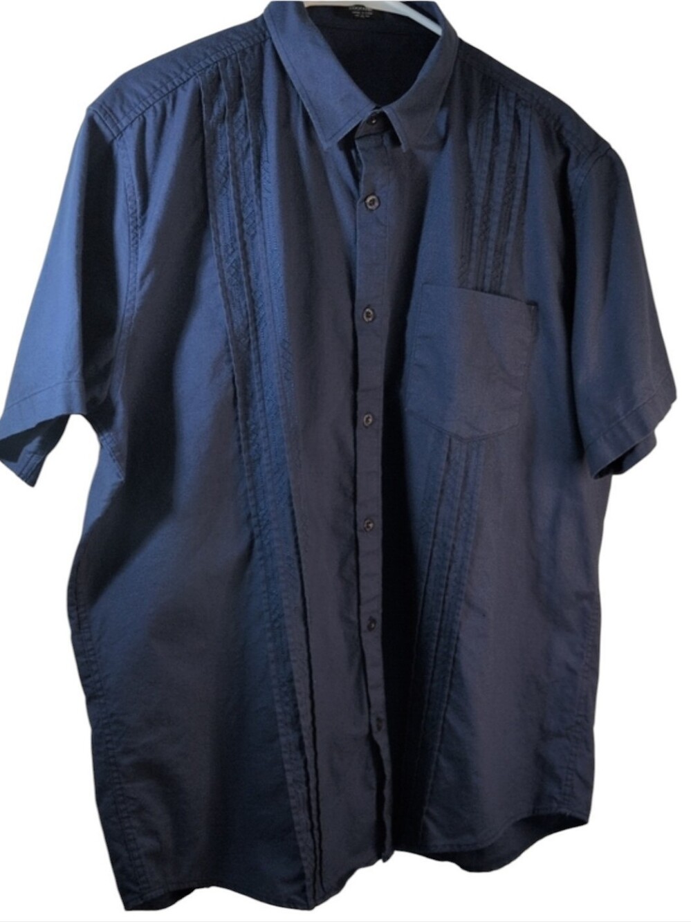Men's Navy Short-Sleeve Button-Down Shirt with Chest Pocket, 98% Cotton